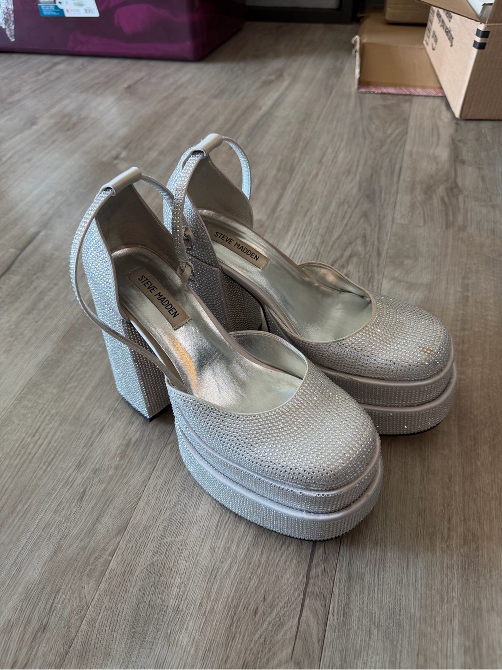 Women’s Steve Madden Charlize Silver Rhinestone Platform Heel - Size 8.5